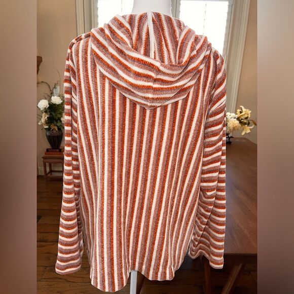 Saturday Sunday Anthropologie Chenille Orange Striped Hoodie Boho Cozy Size M - Picture 4 of 7